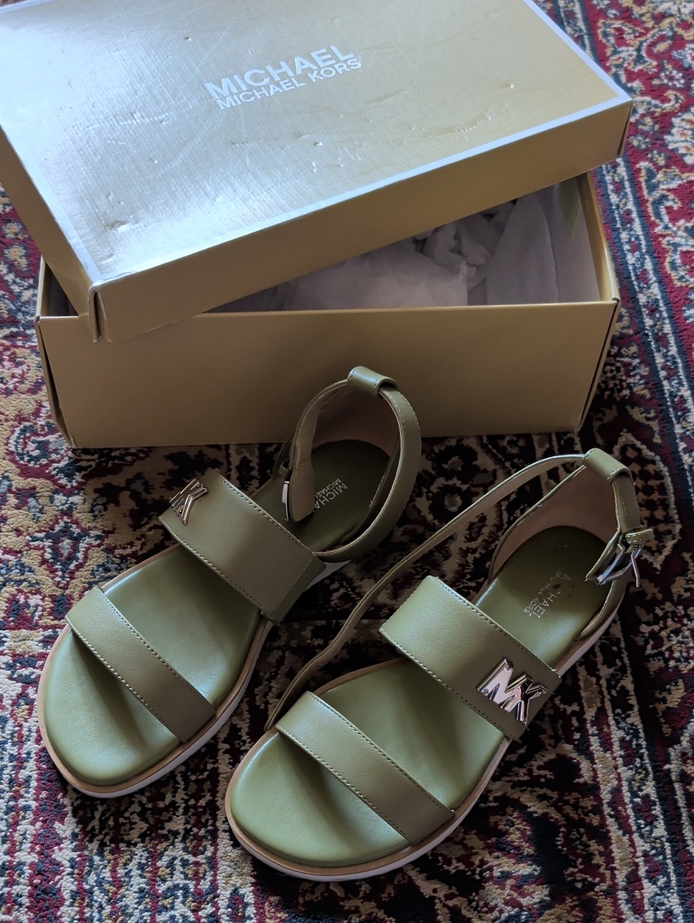 Michael Kors Olive Green MK Strap Platform Sandals for Women
